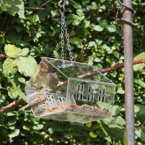 Large House Shaped Garden hanging Bird Feeder Seed Nut Mealworm Clear Perspex