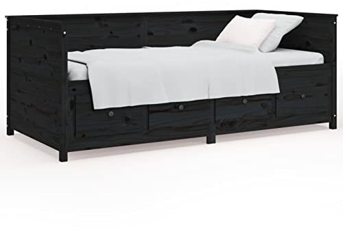 Keketa Tagesbett, Schlafsofa mit Schubladen, Sofa Gästebett Unterbett Bettkasten, Einzelbett für Erwachsene, Jugendliche Gästebett Schwarz 90x190 cm Massivholz Kiefer