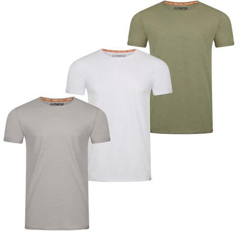 riverso Tshirt Herren Regular Fit RIVLenny 3er Pack Set Rundhals Kurzarm Sommer Tee Shirt leichte Baumwolle Flammgarn Einfarbig Weiß Grau Grün M, Größe:M, Farbe:Farbmix 1