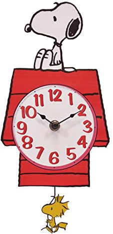 Mark Feldstein, Peanuts Snoopy's Dog House with Woodstock Pendulum Pal Wall Clock, 12 Inch