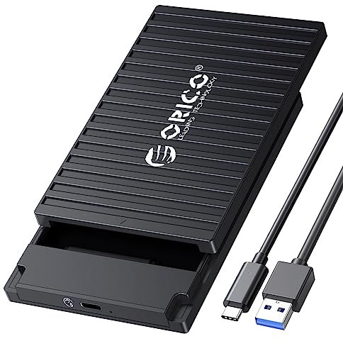 ORICO 2.5 Hard Drive Enclosure, 6Gbps USB 3.1 Gen 1 Tool-Free External Hard Drive Enclosure for 2.5 inch 7mm/9.5mm SATA HDD & SSD, Support UASP, with USB Cable