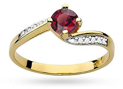 MARKO Damen goldring aus Gelbgold für Damen mit 0,60 Karat Rubin und 0,05 Karat Diamanten Ring 14 Karat Gold (585) Goldring mit Box | Goldring für Fraue (Rubin, 46 (14.5))
