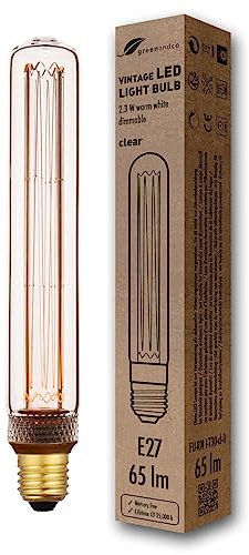 greenandco dimmbare Vintage Design LED Birne zur Stimmungsbeleuchtung | E27 T30 | klar | 2,3W 65lm | 1800K extra warmweiß | 320° | 230V | flimmerfrei | Edison Glühbirne