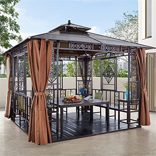 10X10ft Pavillon-Hardtop-Doppeldach-Überdachung Für Den Außenbereich, Aluminiumrahmen, Polycarbonat-Hardtop-Gartenzelt Mit Netz/Schattigen Vorhängen/Stuhl/Boden