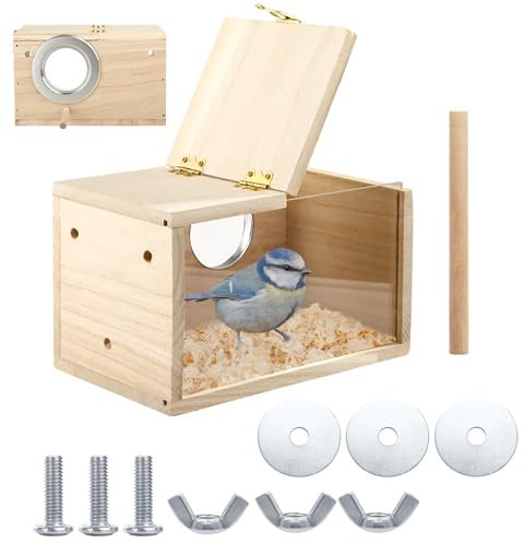 SWEWARM Budgie Nesting Box with Transparent Window, Wooden Bird Cage House for Lovebirds, Finches, Parrots, Canaries