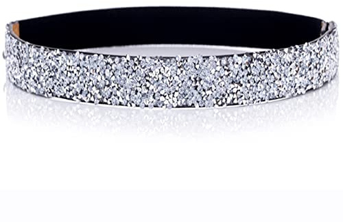 Longwu Ceinture en Strass à Paillettes Scintillantes pour Femmes Ceintures de Taille Extensibles Larges Ceintures Élastiques Argentées pour Robe de Soirée pour Femmes