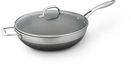 Westinghouse Black Signature Poêle wok avec couvercle 3 couches en aluminium et acier inoxydable 32 cm