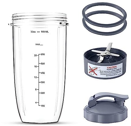 Vaso de repuesto de 32 onzas para la taza Nutribullet con una tapa portátil. Repuesto de cuchilla extractora premium para la licuadora Nutribullet y 2 anillos de tapa compatibles con accesorios