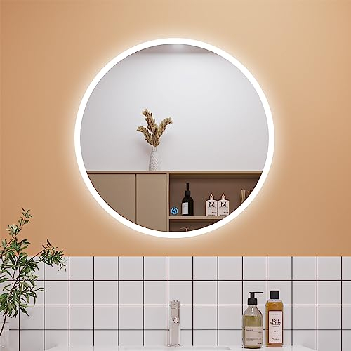 Aica Sanitär LED Badspiegel RUND Rund 80cm Touch Anti-Beschlag Wandspiegel Runder Spiegel Kaltweiß Explosionsschutzfolie IP44 energiesrarend