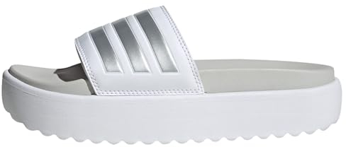 adidas Mujer Adilette Platform Slides, Cloud White/Zero Metalic/Grey One, 40.5 EU