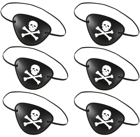 Prasacco 6 Stück Piraten Augenklappe, Totenkopf Augenmaske 3D Elastische Kunststoff-Augenmaske Verstellbare Pirat Augenmaske für Kindergeburtstage, Piraten-Mottopartys, Performance Requisiten