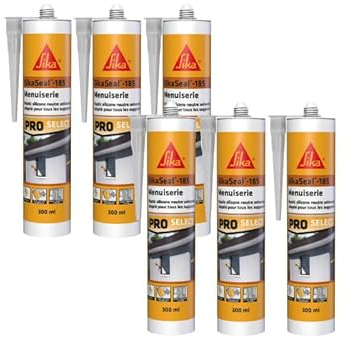 Lot de 6 mastics silicone SIKA Sikaseal-185 Menuiserie - Blanc PVC - 300ml