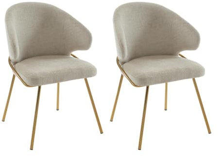 Vente-unique Pascal MORABITO - Lot de 2 chaises en Tissu et métal doré - Beige - LUXIVA de Pascal Morabito