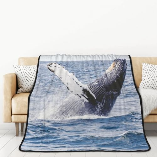 Flanell-Überwurfdecke mit Wal über Meerwasser, 152 x 203 cm, warm und gemütlich, Sherpa-Decke, Überwurf für Bett, Couch, Reisen, Sofa und Stühle