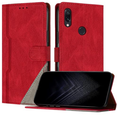 Netany Funda para Xiaomi Redmi Note 7/ Note 7 Pro, Funda Libro de Cuero con Ranura Cierre Magnético Soporte Plegable Carcasa Protectora (Rojo)