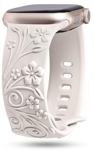TOYOUTHS Floral Gravierte Armband Kompatibel mit Apple Watch Armband 41mm 40mm 38mm 42mm Damen, Frauen Clematis Blume Prägung Silikon Sport Armbänder für iWatch 10/9/8/7/SE/6/5/4/3/2/1, Polarstern