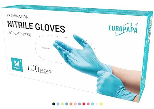 EUROPAPA® Lot de 100 gants jetables en nitrile sans poudre, sans latex, non stériles, sans latex, non stériles, sans latex, gloves disposibles (M, Bleu Clair)