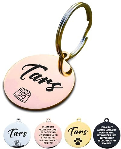 Personalised Dog Tags for Pets Engraved UK Dog Tag ID Tags for Dog Double-Sided Engraved Stainless Steel Dog Tag ID Name Tag for Cat Puppy Pet Collar Dog Name Tags(Rose Gold, Round,S)