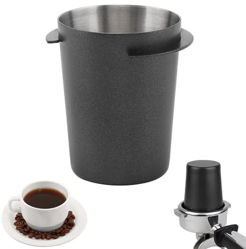 Coffee Dosing Cup 58mm, Stainless Steel Espresso Coffee Dosing Cup Espresso Coffee Machine Accessories, Coffee Powder Feeder Part Coffee Grinder Powder Cup Compatible with 54mm Portafilter, Black