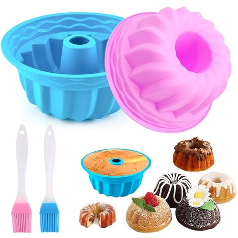 KUIZHEN Gugelhupfform Silikon, 2 Stück Backform Ø 16.5 cm Gugelhupf Kuchenform Hochwertige Silikon-Kuchenform für Kuchen Brot (Blau, Rosa)