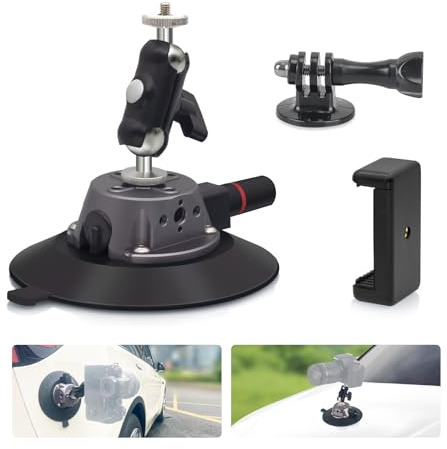 ZQZiQi 6″Kamera Saugnapfhalterung mit Kugelkopf Magic Arm und 1/4″Schraube,Saugnapf Halterung,Kamera Autohalterung,Saugnapfhalterung für Kamera/Action Kamera/Telefon