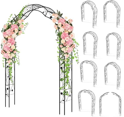 HOMASIS Rosenbogen Metall, Gartenbogen für Rosen & Kletterpflanzen, Rankhilfe für Hochzeit Garten Partys, 2 Halbbögen, Spalier Rankgitter Torbogen Rosengitter Rosenhilfe, 150x39x250cm, Schwarz
