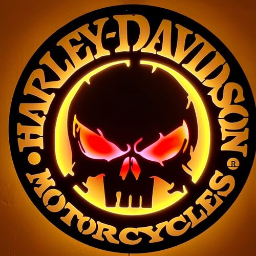 Motorrad Metall Wand Schil | Garagen Schild | Nostalgic Motorrad Metall Deko | Geschenk-Idee für Motorrad-Fans, aus Metall | Schädel Motorrad Sticker (R: 24 Zoll / 60 cm)