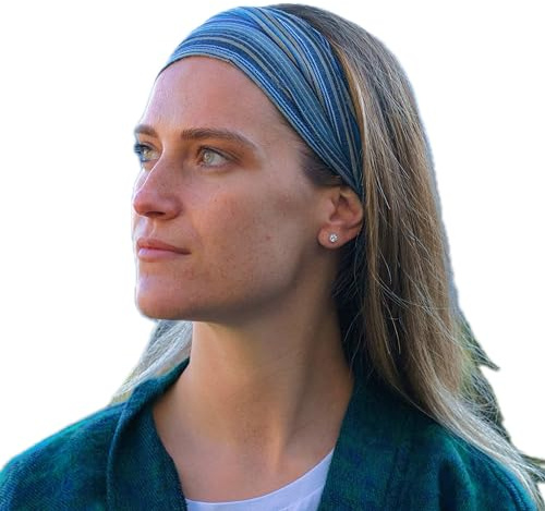 Buntes gestreiftes elastisches Haarband aus Baumwolle, für Yoga, Meditation, Hippie und Boho-Stil, handgefertigtes Bandana in Nepal (Hellblau, Einheitsgröße)