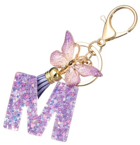 Schlüsselanhänger Buchstabe Schlüsselanhänger mit Anfangsbuchstaben Schmetterling Schlüsselanhänger Teenager mädchen (M)