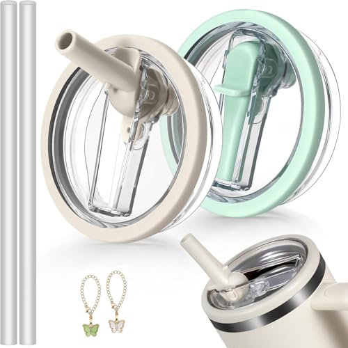 2 pièce de couvercle de paille de rouleau de 40 OZ pour Stanley quencher 1.2l,kit de couvercle de rouleau réutilisable avec 2 pailles et 2 pendentifs de la Coupe Stanley