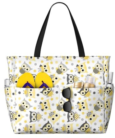 JBYJBX Strandtasche mit Tiermotiv, Cartoon-Eulen, niedlicher Druck, große Kapazität, Strandtasche, wasserdicht, sanddicht und leicht, Schwarz, Einheitsgröße