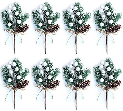 Trisoye Bayas de Navidad Blancas/Tallos de Baya Ramas de Pino y Manzanas de Pino Artificiales/Acebo Blanco/Corona para DeCor