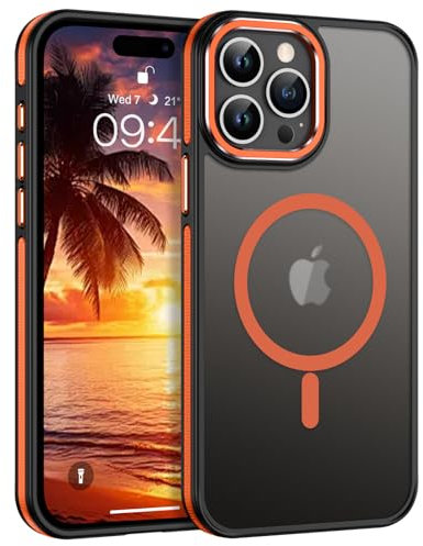 DOMAVER Magnetisch Hülle für iPhone 15 Pro Max, Handyhülle iPhone 15 Pro Max 6.7'' Case kompatible mit Mag Safe, Durchscheinend Matt Stoßfeste Rundumschutz Schutzhülle, Orange