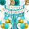 Teal Blue Geburtstag Dekoration, Geburtstagsdeko Türkis, Happy Birthday Banner Girlande, Tiffany Blue Gold Luftballons DIY Party Papier Pompoms Lametta Vorhang für Frauen Mädchen Geburtstag Deko Party
