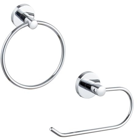 Towel Holders for Bathrooms Wall Mounted - Towel Holder and Toilet Roll Holder Pack 2, Chrome 15-0201