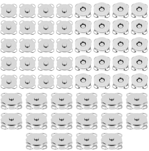 Apausvcm 20 Paar Magnetknöpfe,Pflaumenförmiger Magnetverschluss Taschen,15mm Silber Metall Magnetknöpfe,Magnet Druckknöpfe zum Annähen,für Geldbörsen Handtaschen Kleidung Nähen DIY Handwerk