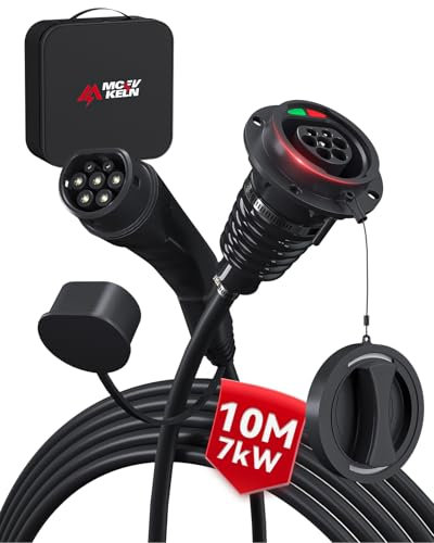 MCEVKELN Type 2 EV Extension Cable 7.2kW - Upgraded 32A 1 Phase 10m TPU Cable - Compatible with all EVs Type 2 Tesla/MG/BYD