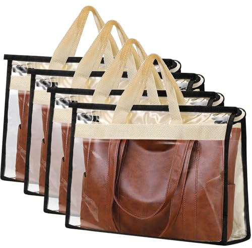 Loppdece 5 Stück Staubbeutel Für Handtaschen, L Größen, Beige | Staubschutzbeutel Mit Reißverschluss and Griff, Transparente Handtaschen Aufbewahrungstasche, for Schrankregale Organizer
