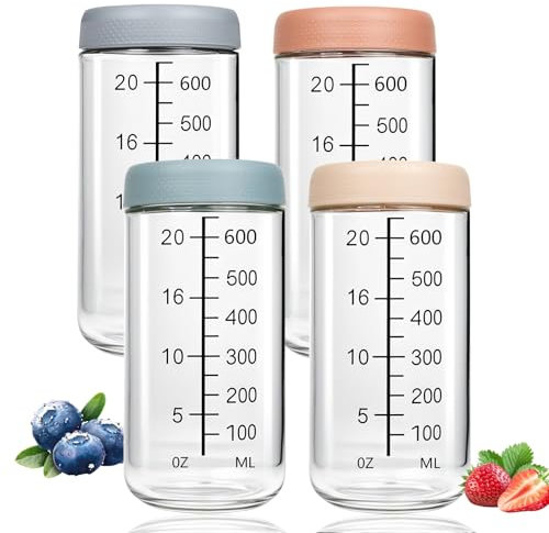 CSLGDMAI 4 Stück Meal Prep Gläser 750ml – Borosilikatglas Einmachgläser mit Schraubdeckel, Skala & weiter Öffnung – Luftdichte, stapelbare Vorratsgläser für Overnight Oats, Salat, Joghurt, Porridge