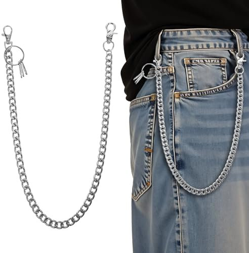 ElevateTech Hosenkette Hip Hop für Herren Jeans Kettenbörse Kettengürtel Schlüsselbund Goth Accessoires für Damen Herren Silber Bekleidungszubehör