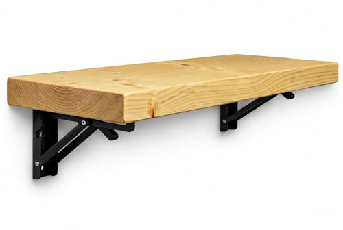 MKGT Rustic Folding Wall Mounted Breakfast Bar Table – Space Saving Fold Down Shelf Desk with Heavy Duty Brackets for Kitchen & Small Spaces (Antique Pine, 140cm)