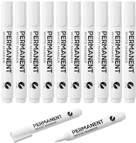 AUAUY Permanent Markers Pens, 10 Acrylic Paint Pens White, Waterproof and Quick Drying Markers for Beginners or Adult, Artists Pens for Paper Rock Tyre Plastic Glass Wood Metal Wall Fabric Cup
