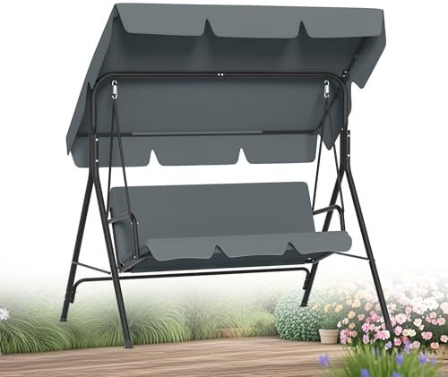 XMTECH Hollywoodschaukel 3-Sitzer mit verstellbarem Sonnendach & Kissen – Gartenschaukel mit stabilem Stahlrahmen, 200 kg belastbar – Schaukelbank für Garten, Terrasse & Balkon, 175 cm – Anthrazit