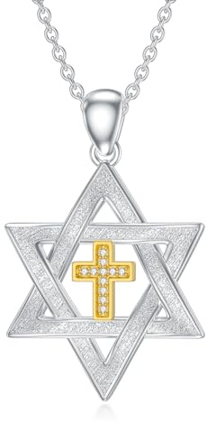 LABBAO Diamant Davidstern Kreuz Kette für Damen 925 Sterling Silber Davidstern Anhänger Halskette mit Lab-Grown Diamant Schmuck Geschenke