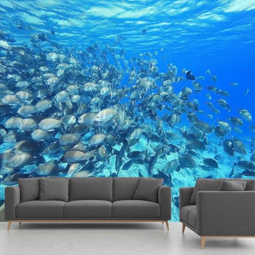 Fototapete Tropische Fische – Vliestapete Unterwasserwelt Meerestiere Tapete, 300x210 cm – Panorama-Tapete & Wanddeko für Wohnzimmer, Schlafzimmer, Flur(Nicht selbstklebend Wandtapete)