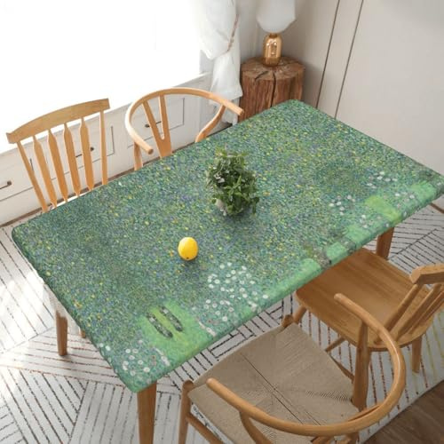 EZDLOWVBA Rose Bushes Under Trees Print Tablecloth, Fitted Table Cover,Waterproof, Elastic Edge,Plastic Table Cloth Fit Folding Tables For Picnic, Camping, Outdoor (76x152 Cm)