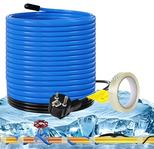 Ollewiellan 4M Frostschutz Heizkabel mit Thermostat und 10m Klebeband, 68W 230V Heizleitung Frostschutzkabel Rohrbegleitheizung IP68 17W/M mit Automatikschalter, Heizband für Wasserleitung