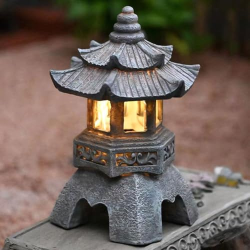 Garten-Solar-Pagoden-Ornament, automatische Beleuchtung, Laterne für den Innen- und Außenbereich, Zen, asiatische japanische Dekoration für Landschaft, Balkon (oben)