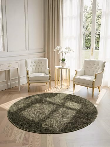 Elle Decoration Brilliance - Kurzflor Teppich Prisma, Wohnzimmerteppich mit Raster Design, Kachel, Quadrat Muster, Glänzender, Moderner Teppich für Wohnzimmer, Schlafzimmer - Grün, Ø 200 cm