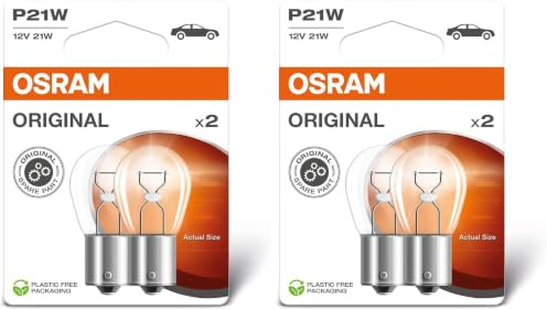 Osram ORIGINAL LINE 12V, P21W, signal lamp, Metal Base, Double Blister, (2 lamps) (Packung mit 2)